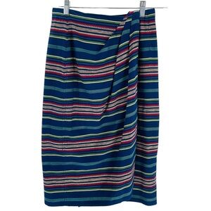 Liz Wear Vintage Striped Cotton Button Velcro Closure Wrap Around Skirt - Sz 10P